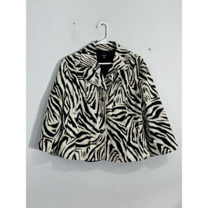 Womans Rafaella XL Tan Black Zebra Striped Button Lined Cropped Blazer